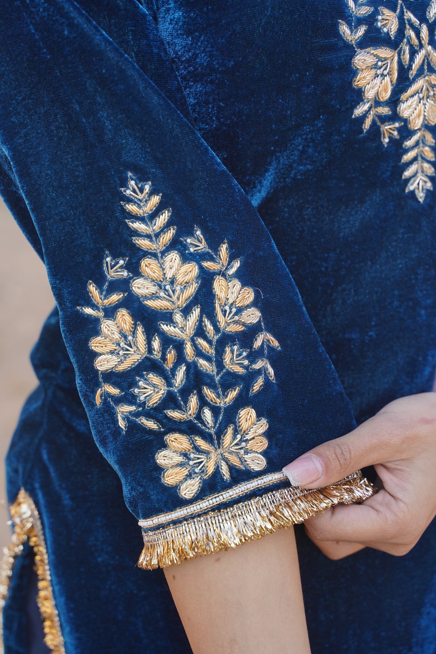 Rajvadi Royal Blue Velvet suit sets with Zardozi Work NaaR By Nk