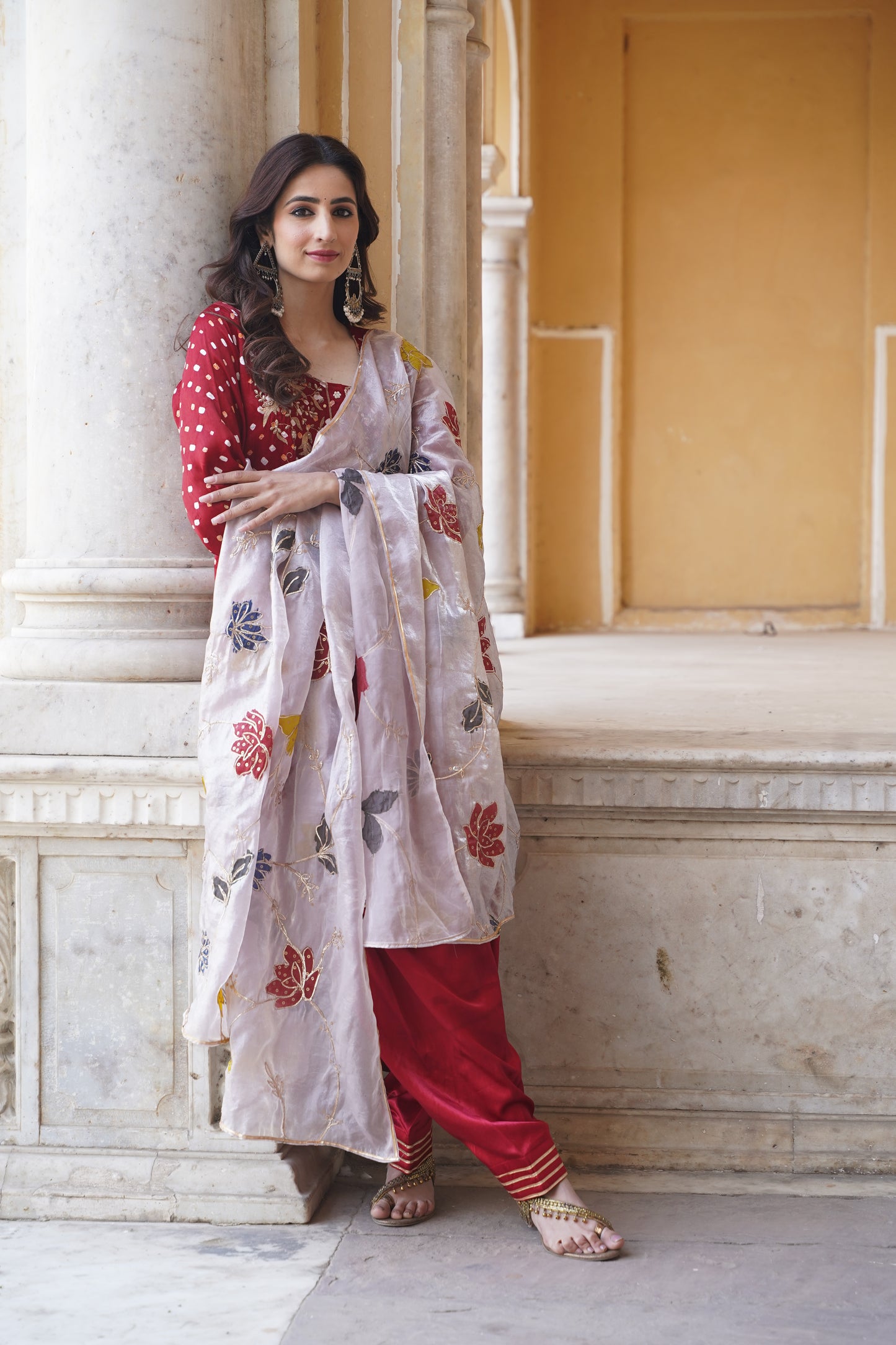 Bandhej Suit Set with Exquisite Zardozi Handwork