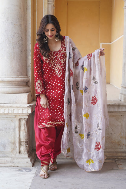 Bandhej Suit Set with Exquisite Zardozi Handwork
