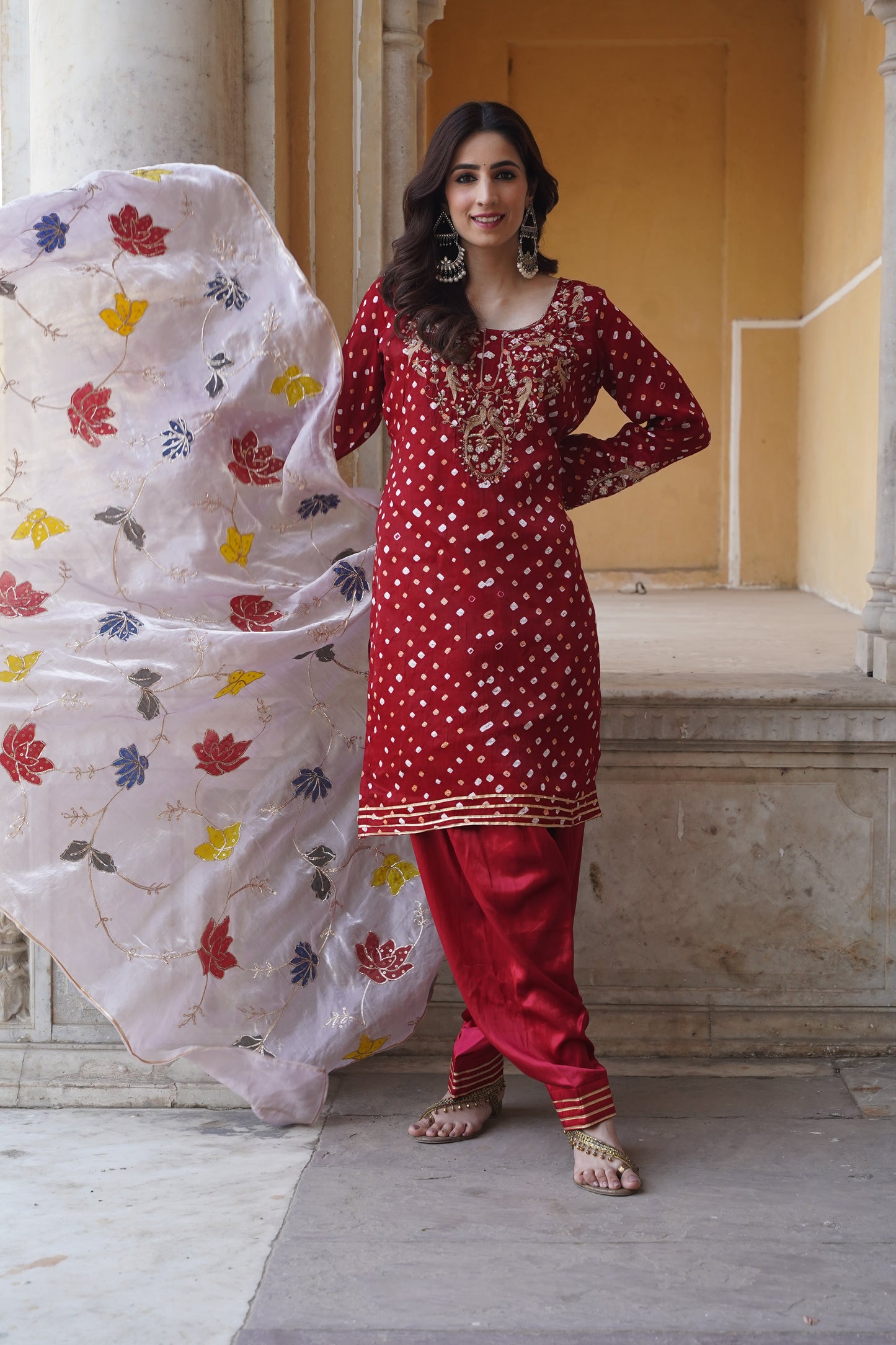 Bandhej Suit Set with Exquisite Zardozi Handwork