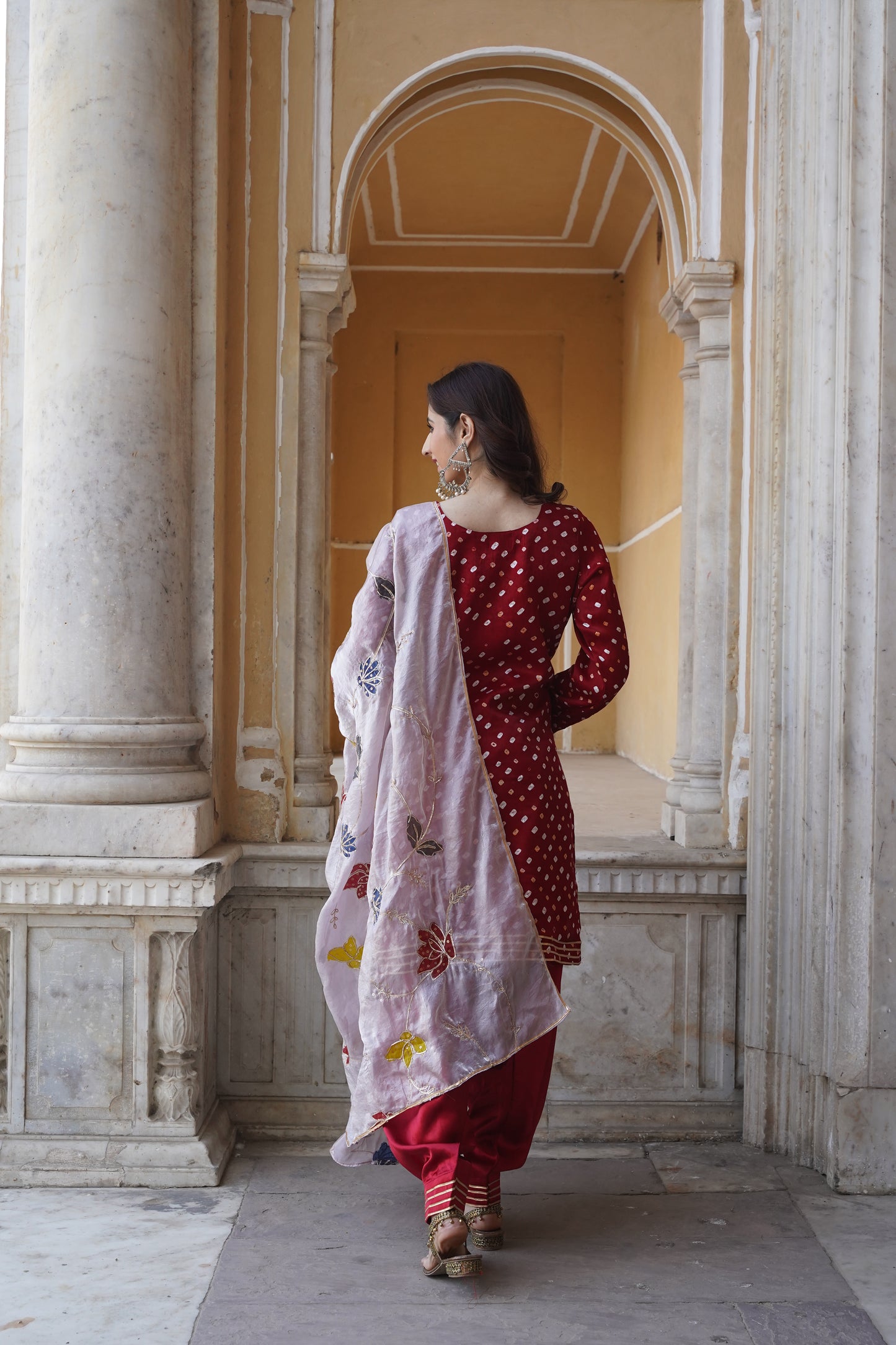 Bandhej Suit Set with Exquisite Zardozi Handwork