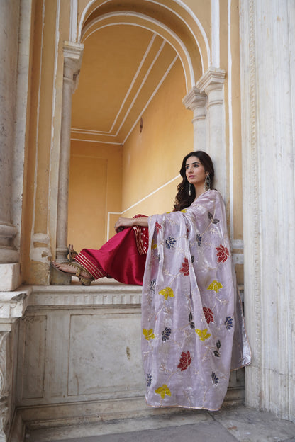 Bandhej Suit Set with Exquisite Zardozi Handwork