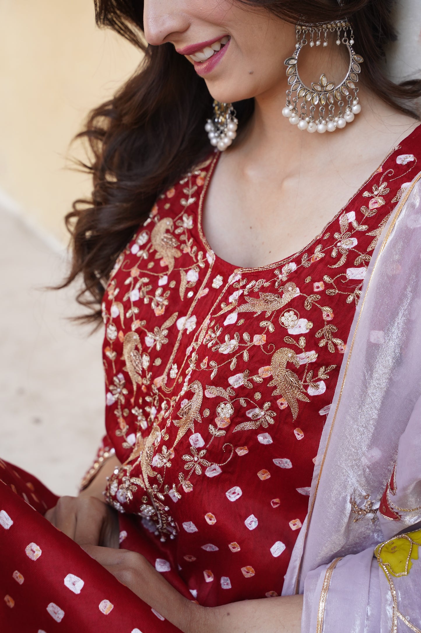 Bandhej Suit Set with Exquisite Zardozi Handwork