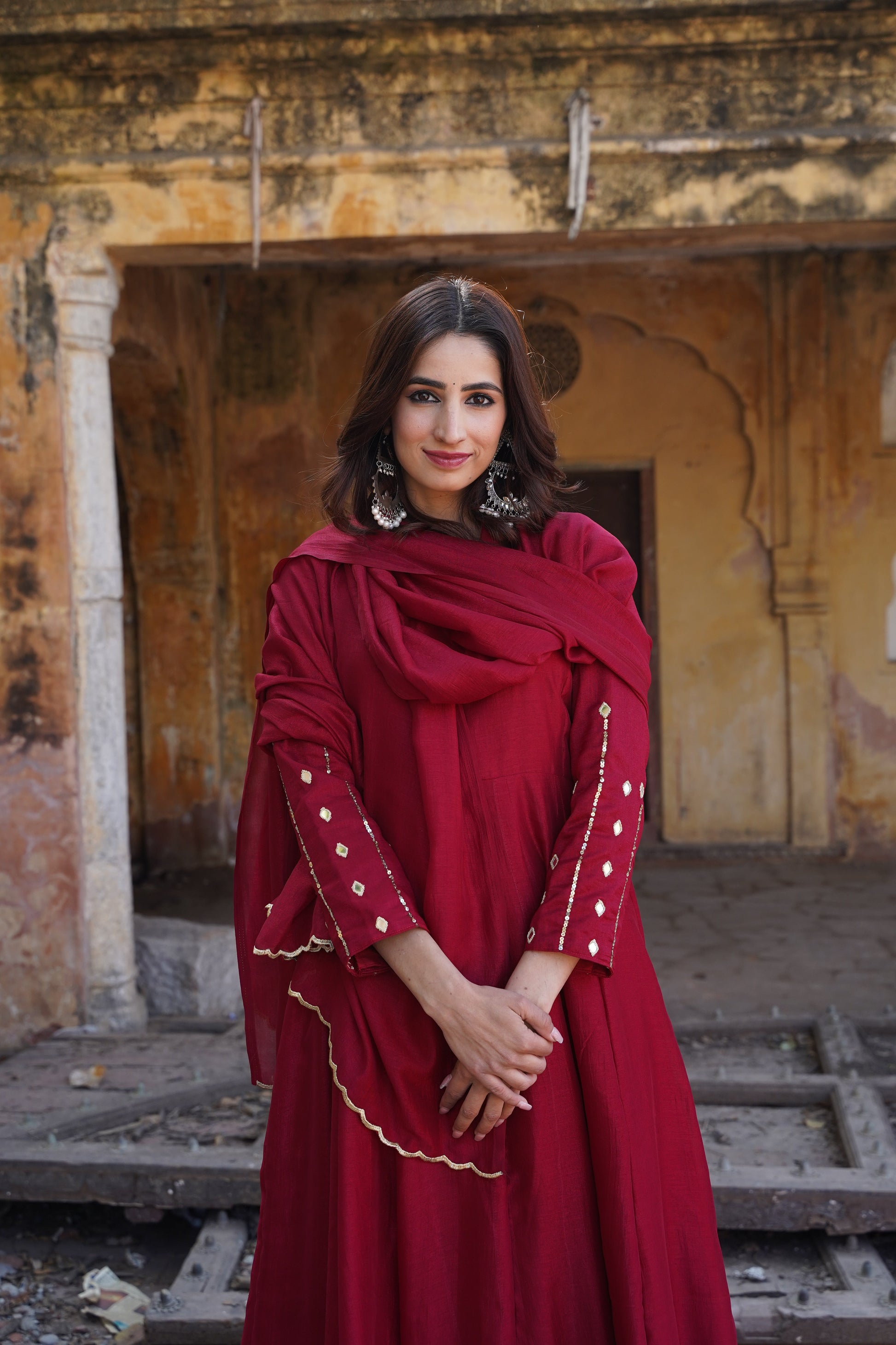 Ruby Red Cherry Suit Set with Mirror Handwork NaaR By Nk