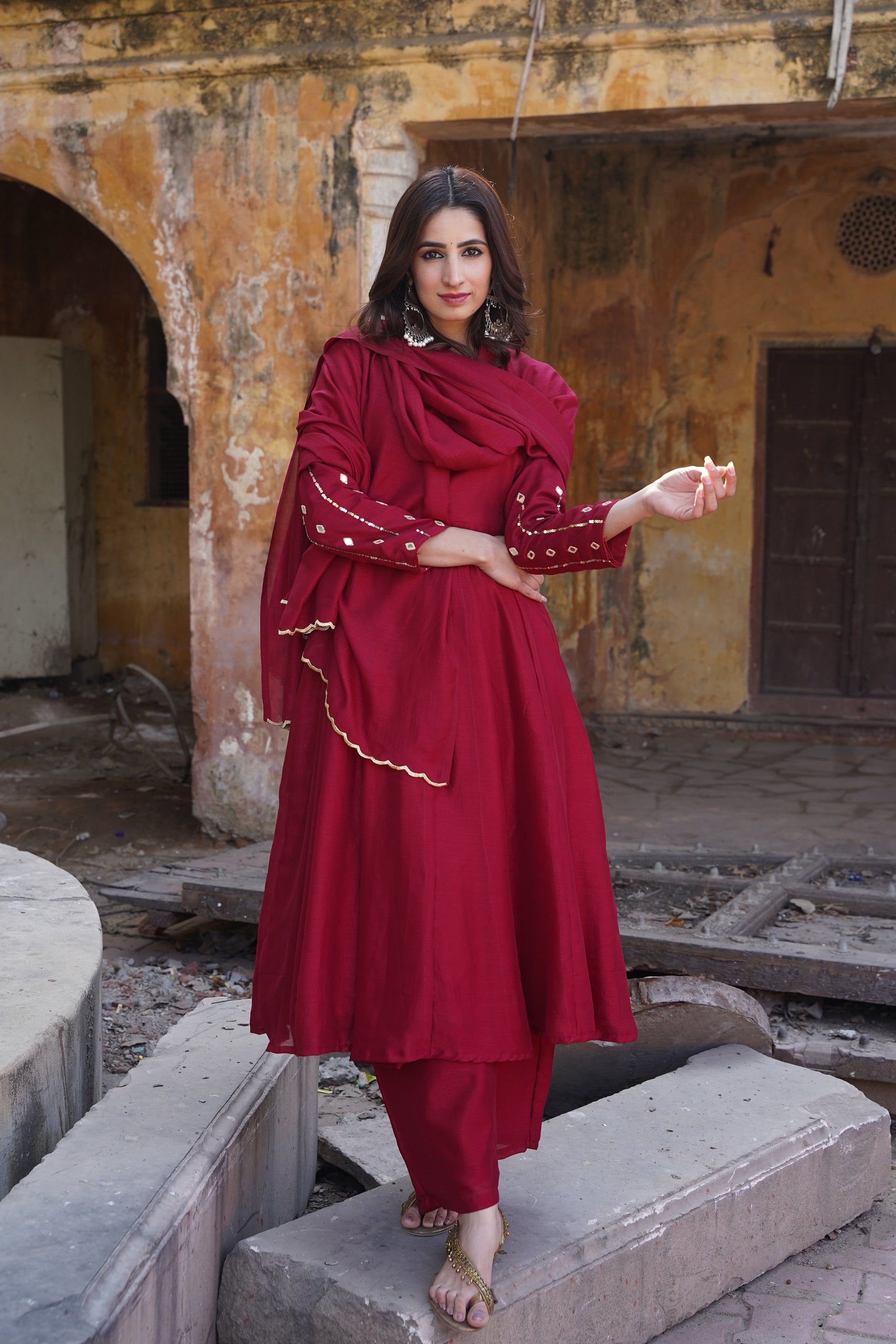 Ruby Red Cherry Suit Set with Mirror Handwork NaaR By Nk
