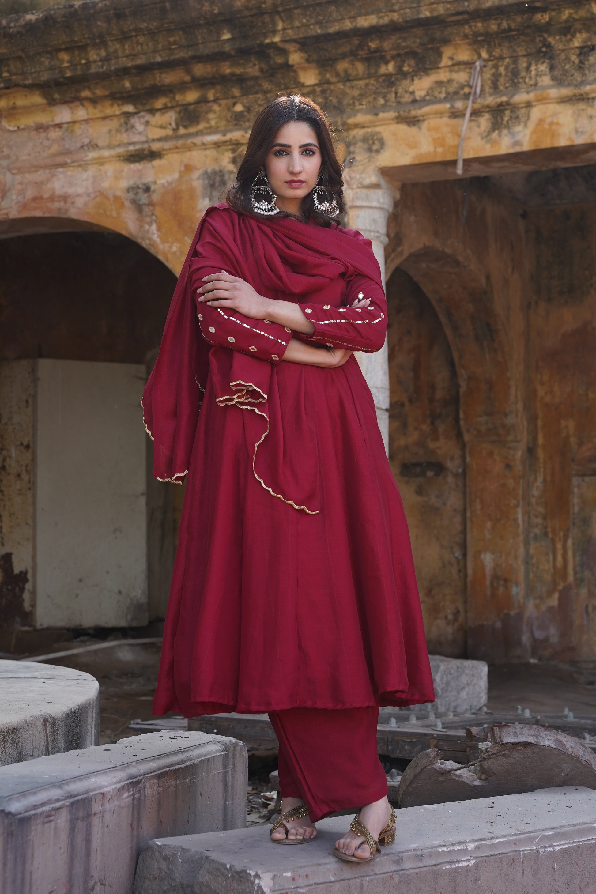 Ruby Red Cherry Suit Set with Mirror Handwork NaaR By Nk