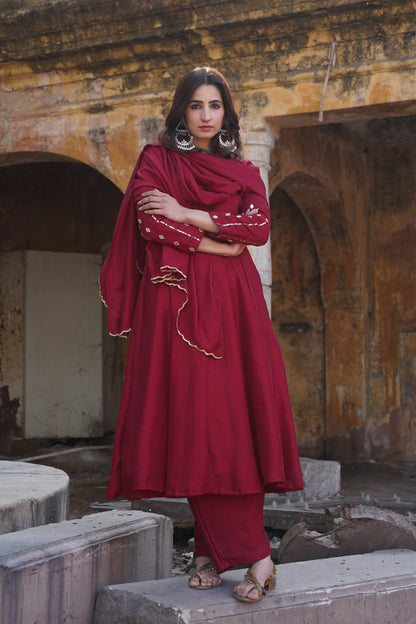 Ruby Red Cherry Suit Set with Mirror Handwork NaaR By Nk
