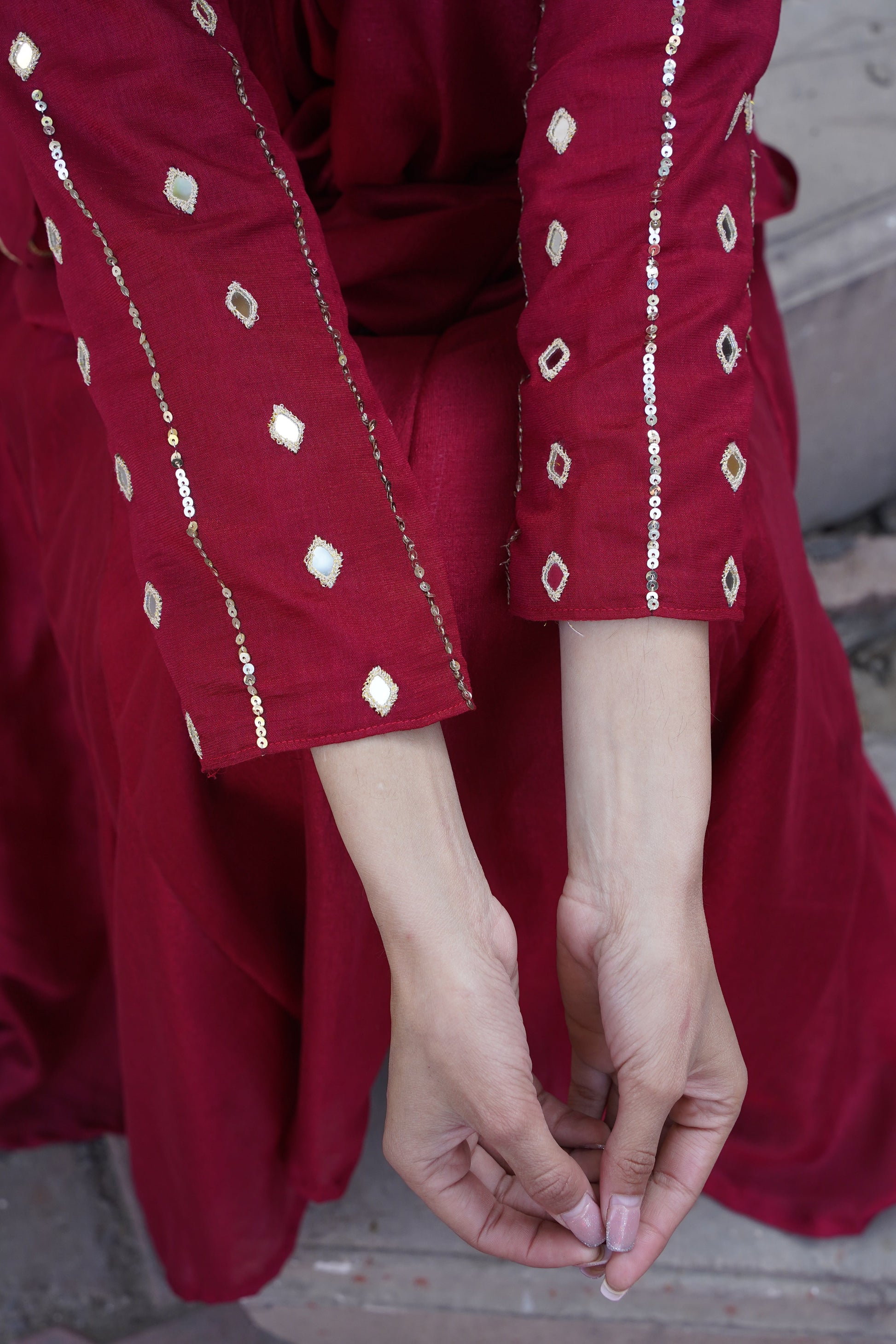 Ruby Red Cherry Suit Set with Mirror Handwork NaaR By Nk