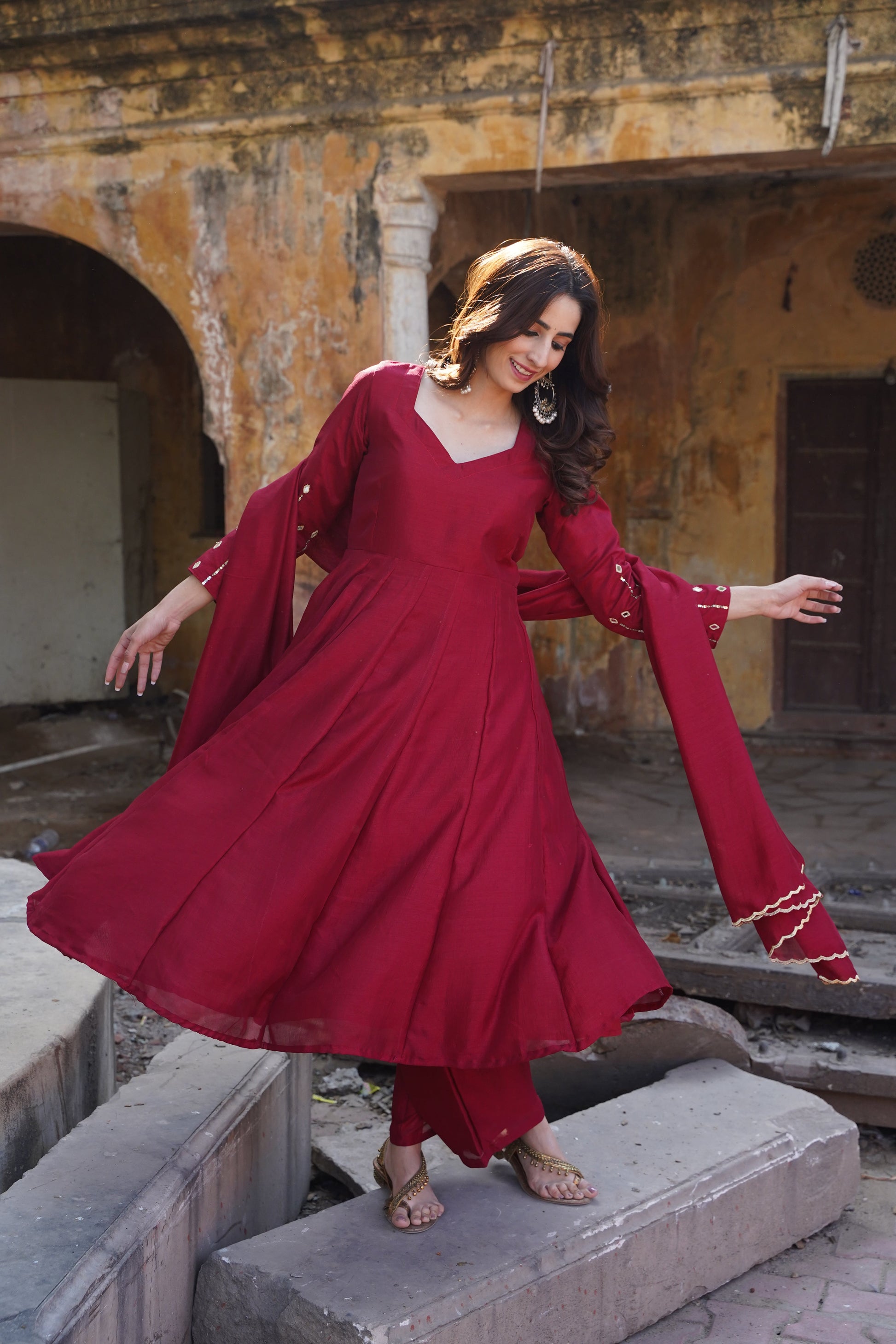 Ruby Red Cherry Suit Set with Mirror Handwork NaaR By Nk