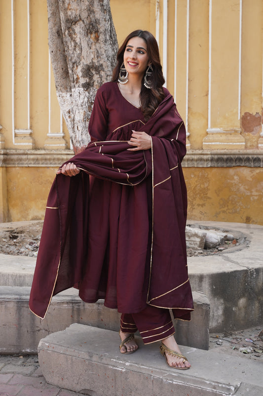 Cocoa Charm Chanderi Silk Suit Set