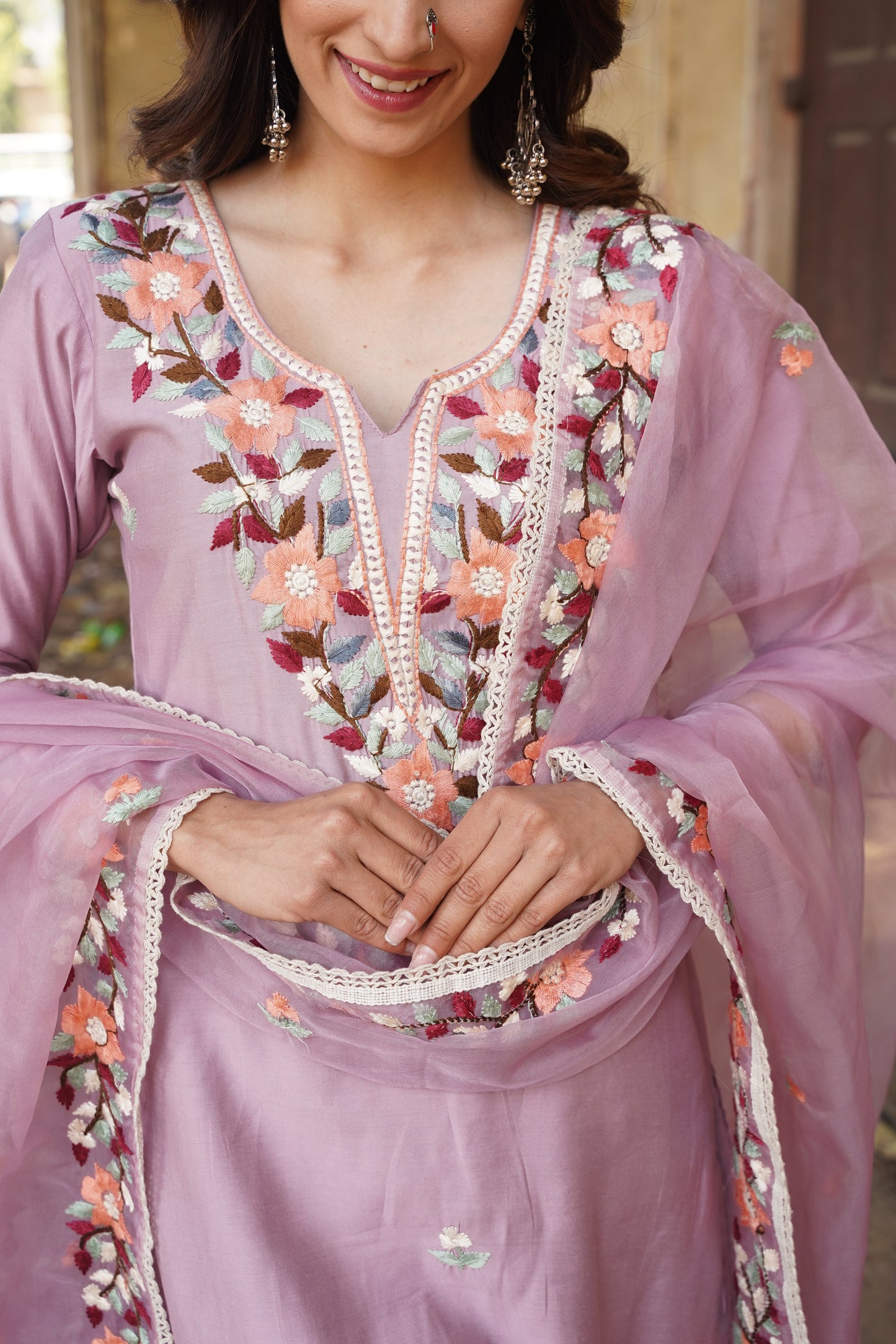 Lavender Floral Embroidery Suit Set NaaR By Nk