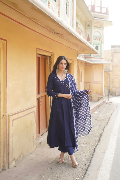 Royal Blue Mirror Work Suit