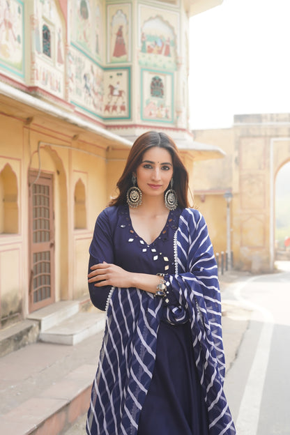 Royal Blue Mirror Work Suit